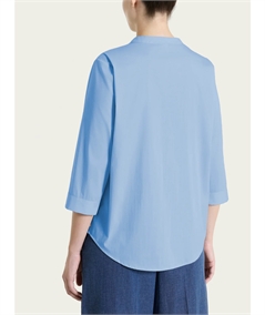 Ragno DS52SL - Camicia scollo V manica 3/4 con pieghe frontali in Poplin di Cotone. Colore: Bel Air Blue C15