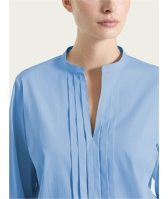 Ragno DS52SL - Camicia scollo V manica 3/4 con pieghe frontali in Poplin di Cotone. Colore: Bel Air Blue C15