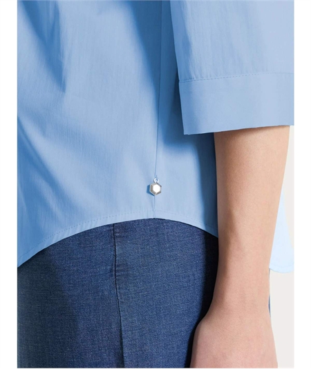 Ragno DS52SL - Camicia scollo V manica 3/4 con pieghe frontali in Poplin di Cotone. Colore: Bel Air Blue C15