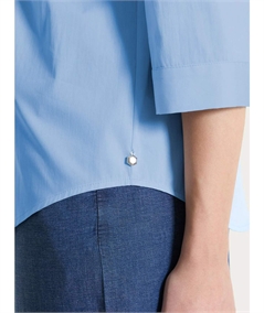 Ragno DS52SL - Camicia scollo V manica 3/4 con pieghe frontali in Poplin di Cotone. Colore: Bel Air Blue C15