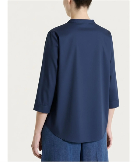 Ragno DS52SL - Camicia scollo V manica 3/4 con pieghe frontali in Poplin di Cotone. Colore: Bleu 078