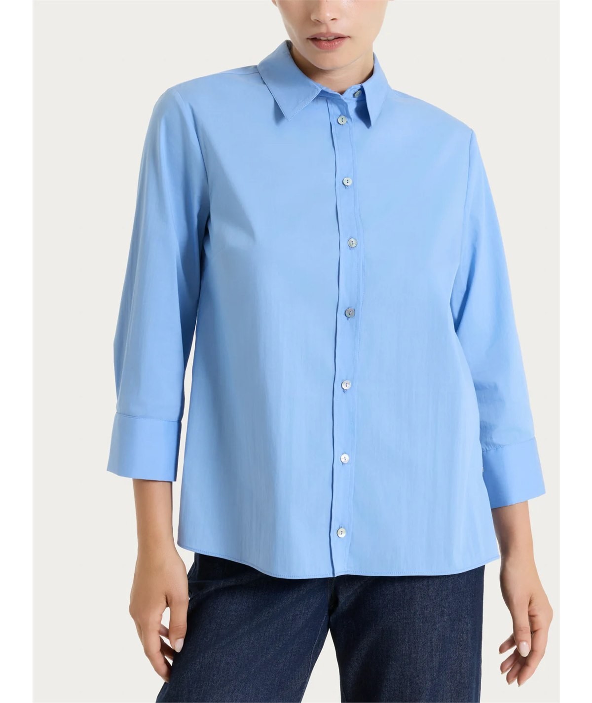 Ragno DS52SW Camicia con manica 3/4 apertura frontale in Poplin di cotone. Colore: Bel air Blue C15