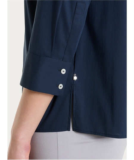 Ragno DS52SW Camicia con manica 3/4 apertura frontale in Poplin di cotone. Colore: Bleu 078