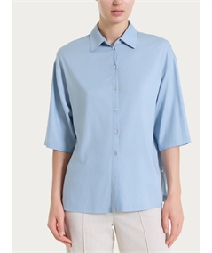 Ragno DS26SC -Camicia manica ampia 3/4 chiusura frontale con bottoncini in Voile Stretch. Colore: Dusty Blue C87