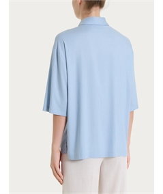 Ragno DS26SC -Camicia manica ampia 3/4 chiusura frontale con bottoncini in Voile Stretch. Colore: Dusty Blue C87