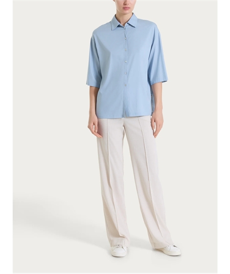 Ragno DS26SC -Camicia manica ampia 3/4 chiusura frontale con bottoncini in Voile Stretch. Colore: Dusty Blue C87