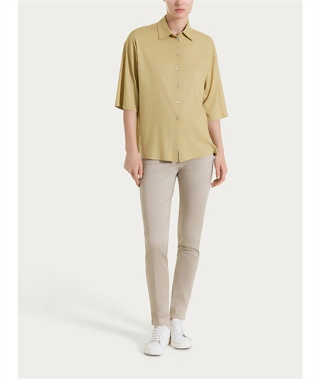 Ragno DS26SC -Camicia manica ampia 3/4 chiusura frontale con bottoncini in Voile Stretch. Colore: Khaki C74