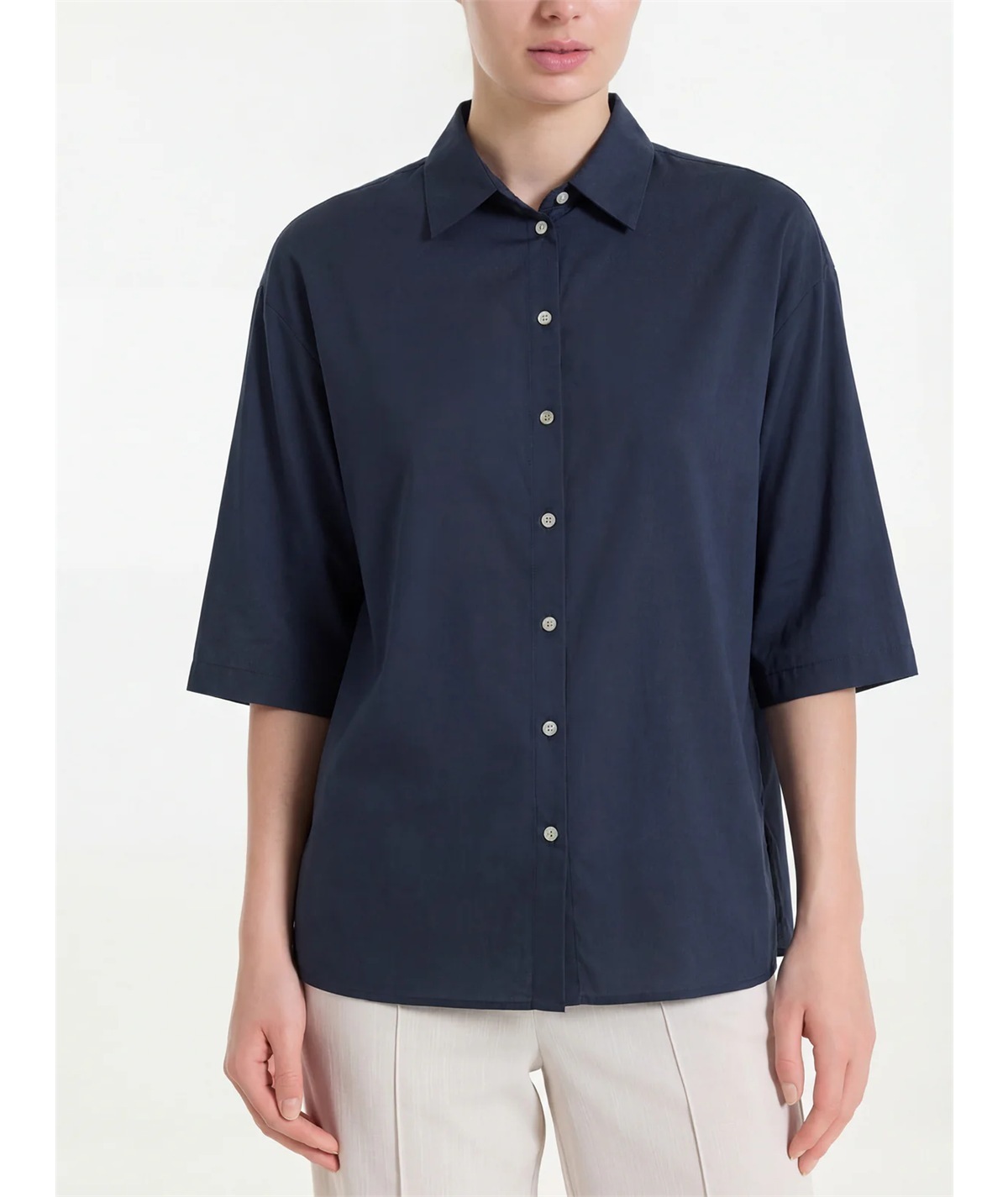 Ragno DS26SC -Camicia manica ampia 3/4 chiusura frontale con bottoncini in Voile Stretch. Colore: Bleu 078