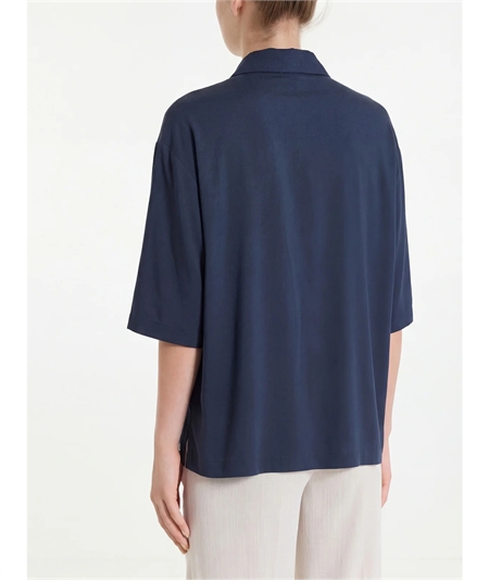 Ragno DS26SC -Camicia manica ampia 3/4 chiusura frontale con bottoncini in Voile Stretch. Colore: Bleu 078