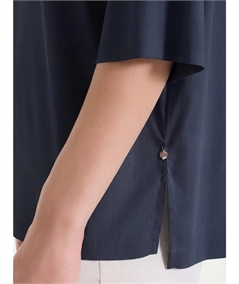 Ragno DS26SC -Camicia manica ampia 3/4 chiusura frontale con bottoncini in Voile Stretch. Colore: Bleu 078