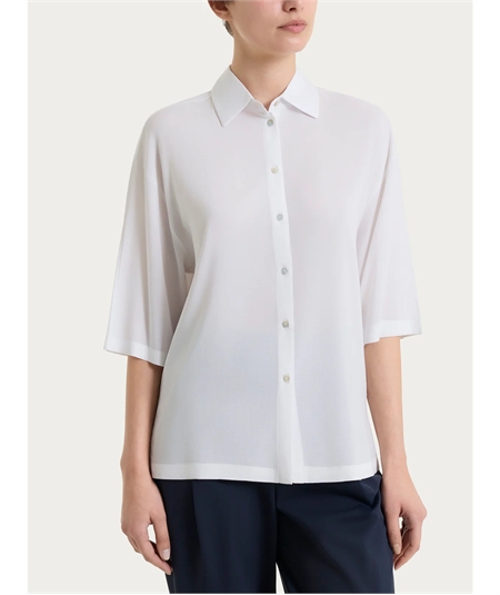 Ragno DS26SC -Camicia manica ampia 3/4 chiusura frontale con bottoncini in Voile Stretch. Colore: Bianco 010