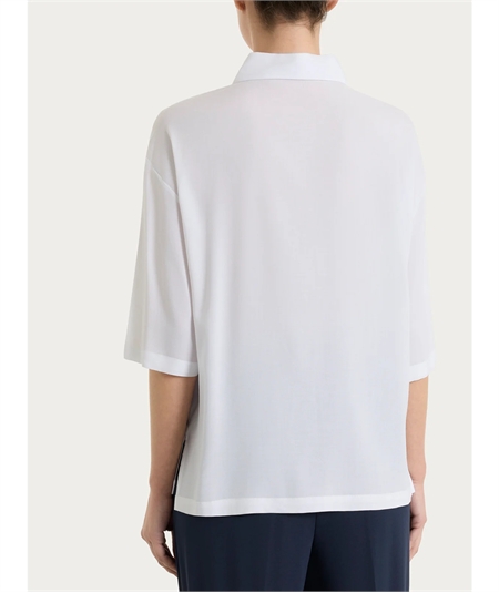 Ragno DS26SC -Camicia manica ampia 3/4 chiusura frontale con bottoncini in Voile Stretch. Colore: Bianco 010