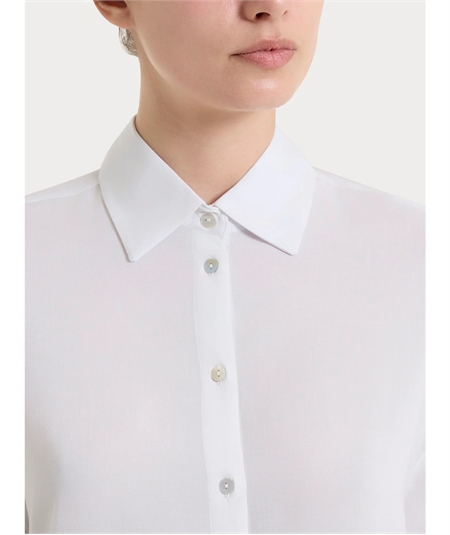 Ragno DS26SC -Camicia manica ampia 3/4 chiusura frontale con bottoncini in Voile Stretch. Colore: Bianco 010