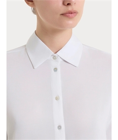 Ragno DS26SC -Camicia manica ampia 3/4 chiusura frontale con bottoncini in Voile Stretch. Colore: Bianco 010