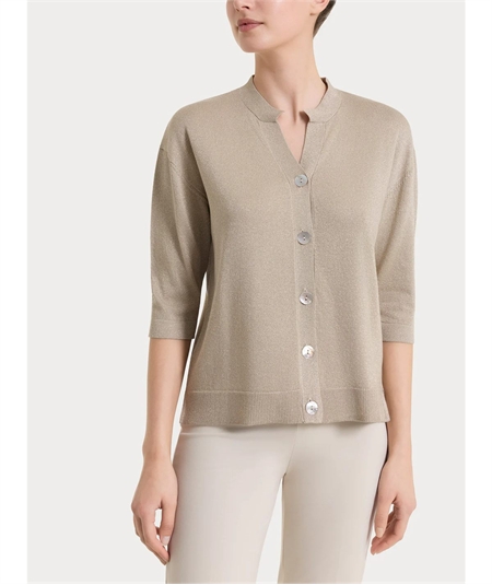 Ragno DS77MI - Cardigan scollo V con bottoni e manica 3/4 in Lurex. Colore: Crokery C84