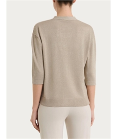 Cardigan scollo V con bottoni e manica 3/4 in Lurex. Colore: Crokery C84