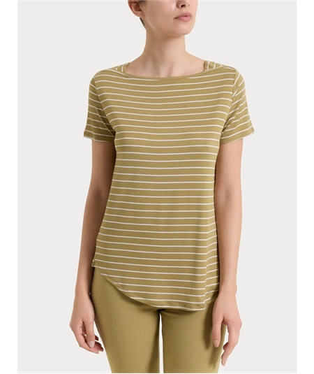 Ragno DT05TB - Maglietta a righe con collo a barchetta manica corta in viscosa piquet. Colore: Fant. Khaki C74F