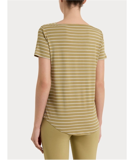 Ragno DT05TB - Maglietta a righe con collo a barchetta manica corta in viscosa piquet. Colore: Fant. Khaki C74F