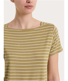 Ragno DT05TB - Maglietta a righe con collo a barchetta manica corta in viscosa piquet. Colore: Fant. Khaki C74F