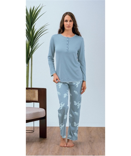 Qbò QPA710-PV Pigiama Manica Lunga Girocollo Serafino – Cotone & Modal. Colore: Polvere