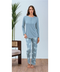 Qbò QPA710-PV Pigiama Manica Lunga Girocollo Serafino – Cotone & Modal. Colore: Polvere