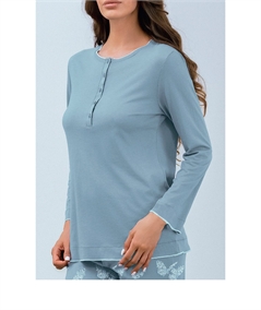 Qbò QPA710-PV Pigiama Manica Lunga Girocollo Serafino – Cotone & Modal. Colore: Polvere