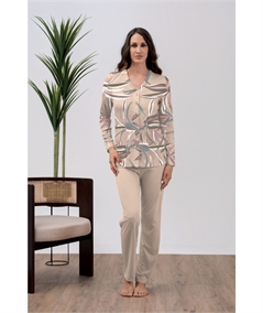 Q.bò QPA754-RC Pigiama lungo Giacca Apertacon bottoni in Cotone e Modal. Colore: Rosa Chiaro