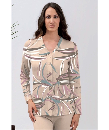 Q.bò QPA754-RC Pigiama lungo Giacca Apertacon bottoni in Cotone e Modal. Colore: Rosa Chiaro