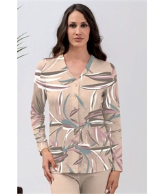 Q.bò QPA754-RC Pigiama lungo Giacca Apertacon bottoni in Cotone e Modal. Colore: Rosa Chiaro