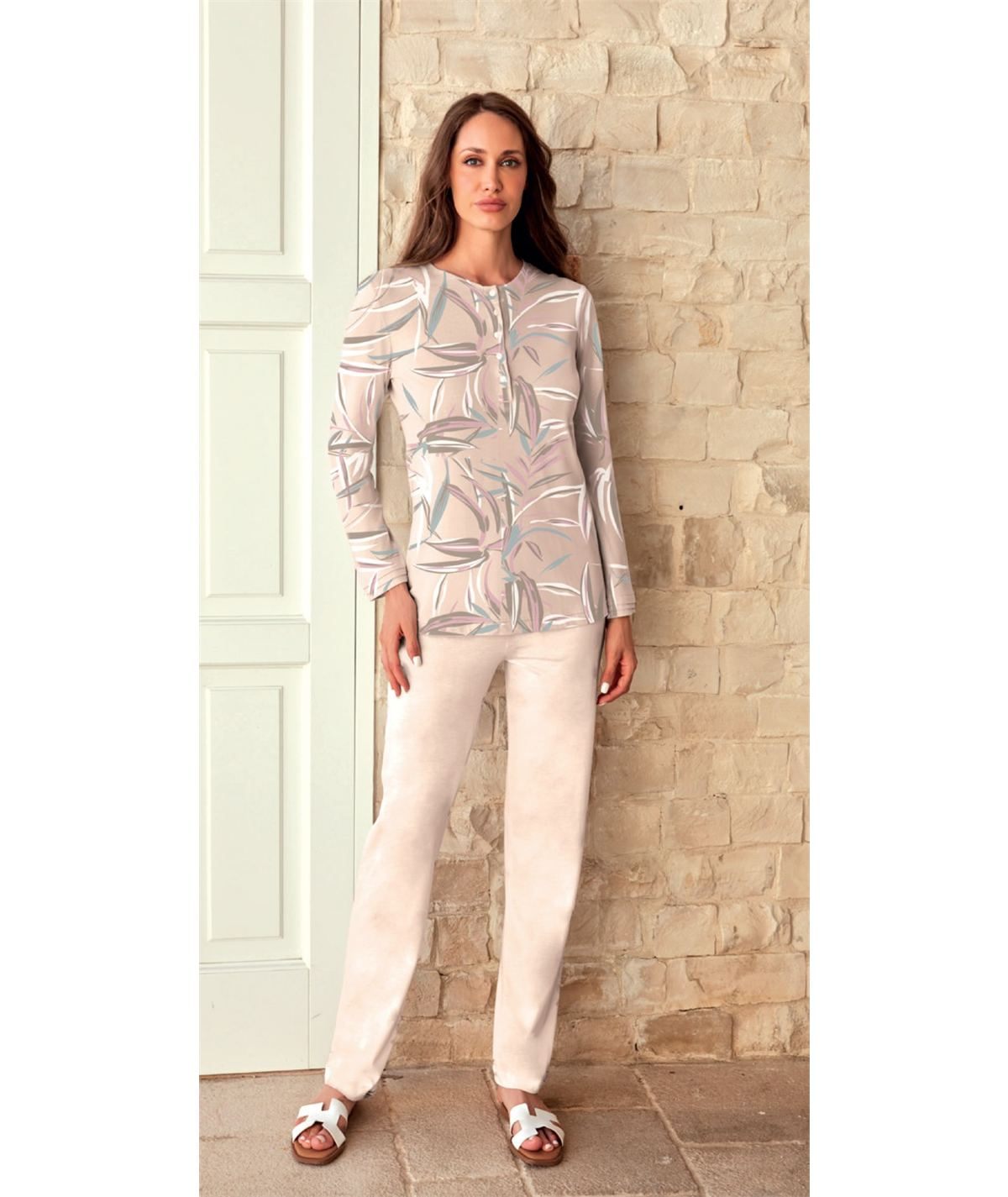 Q.bò QPA757-RC Pigiama Manica Lunga Girocollo Serafino – Cotone & Modal. Colore: Rosa Chiaro