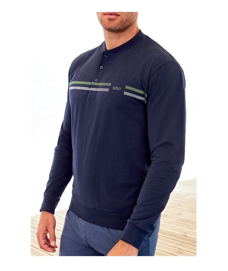 QPA585-BL Pigiama Uomo 100% Puro Cotone – Modello Girocollo Serafino a Manica Lunga. Colore: Blu