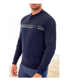 QPA585-BL Pigiama Uomo 100% Puro Cotone – Modello Girocollo Serafino a Manica Lunga. Colore: Blu