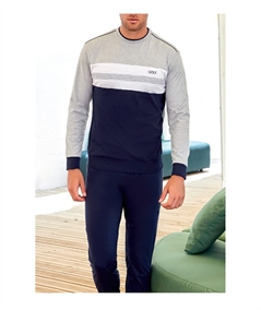 Q.bò QPA612-GM Pigiama Uomo 100% Puro Cotone – Modello Girocollo a Manica Lunga. Colore: Grigio Mel.