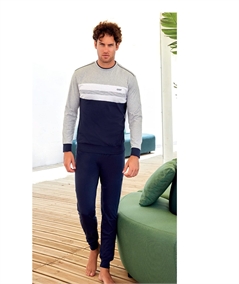 Q.bò QPA612-GM Pigiama Uomo 100% Puro Cotone – Modello Girocollo a Manica Lunga. Colore: Grigio Mel.