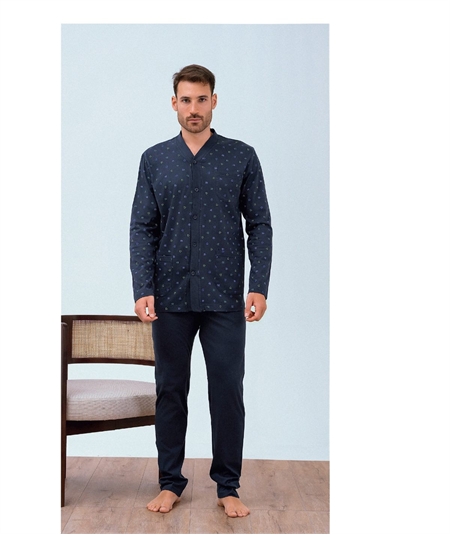 Q.Bò QPA399BL Pigiama Uomo 100% Puro Cotone – Modello Giacca aperta Manica Lunga. Colore: Blu