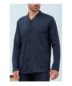 Q.Bò QPA399BL Pigiama Uomo 100% Puro Cotone – Modello Giacca aperta Manica Lunga. Colore: Blu