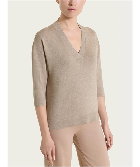 Ragno DS77M5 - Maglia con scollo a V manica 3/4 in tessuto Lurex. Colore: Crockery C84