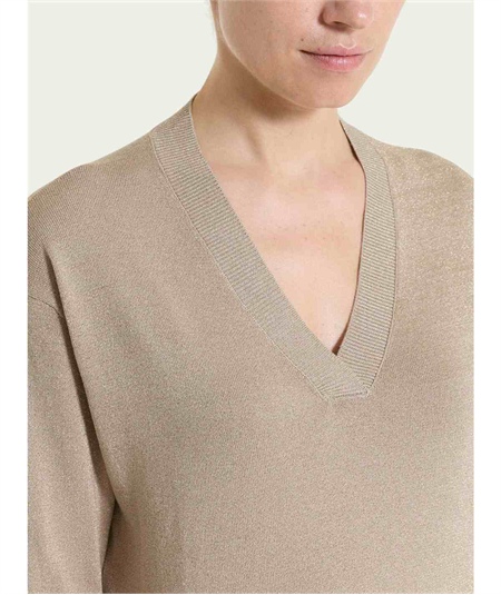 Ragno DS77M5 - Maglia con scollo a V manica 3/4 in tessuto Lurex. Colore: Crockery C84