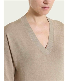 Ragno DS77M5 - Maglia con scollo a V manica 3/4 in tessuto Lurex. Colore: Crockery C84