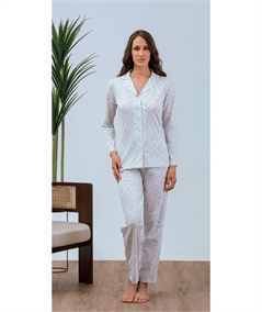 Q.bò QPA760-GH Pigiama donna Cotone & Modal - Modello Giacca aperta con bottoni Manica Lunga. Colore: Ghiaccio