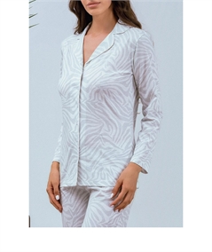 Q.bò QPA760-GH Pigiama donna Cotone & Modal - Modello Giacca aperta con bottoni Manica Lunga. Colore: Ghiaccio