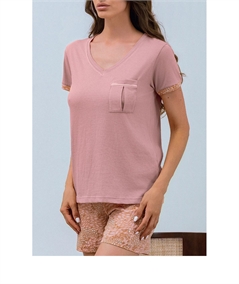 Q. bò QPA811-CP Pigiama donna 100% puro Cotone - Modello Scollo a V manica corta e Pantalone corto. Colore: Cipria