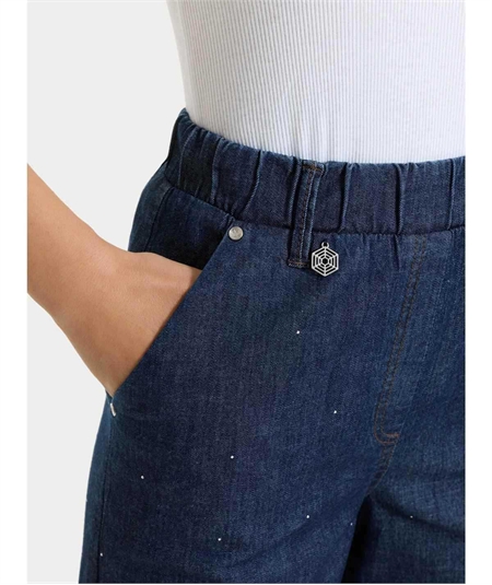 Ragno DP24P4 -Jeans donna Gamba con Strass – Denim Leggero Elasticizzato. Colore: Blu Indigo 716