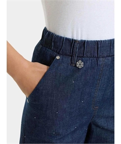 Ragno DP24P4 -Jeans donna Gamba con Strass – Denim Leggero Elasticizzato. Colore: Blu Indigo 716