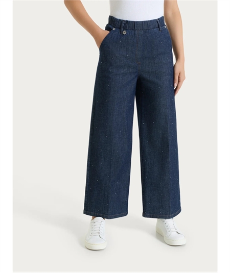 Ragno DP24P4 -Jeans donna Gamba con Strass – Denim Leggero Elasticizzato. Colore: Blu Indigo 716