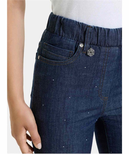 Ragno DP24PM Jeans donna Flare Cropped con Strass – Denim Leggero Elasticizzato. Colore: Indigo 716