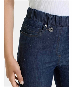 Ragno DP24PM Jeans donna Flare Cropped con Strass – Denim Leggero Elasticizzato. Colore: Indigo 716