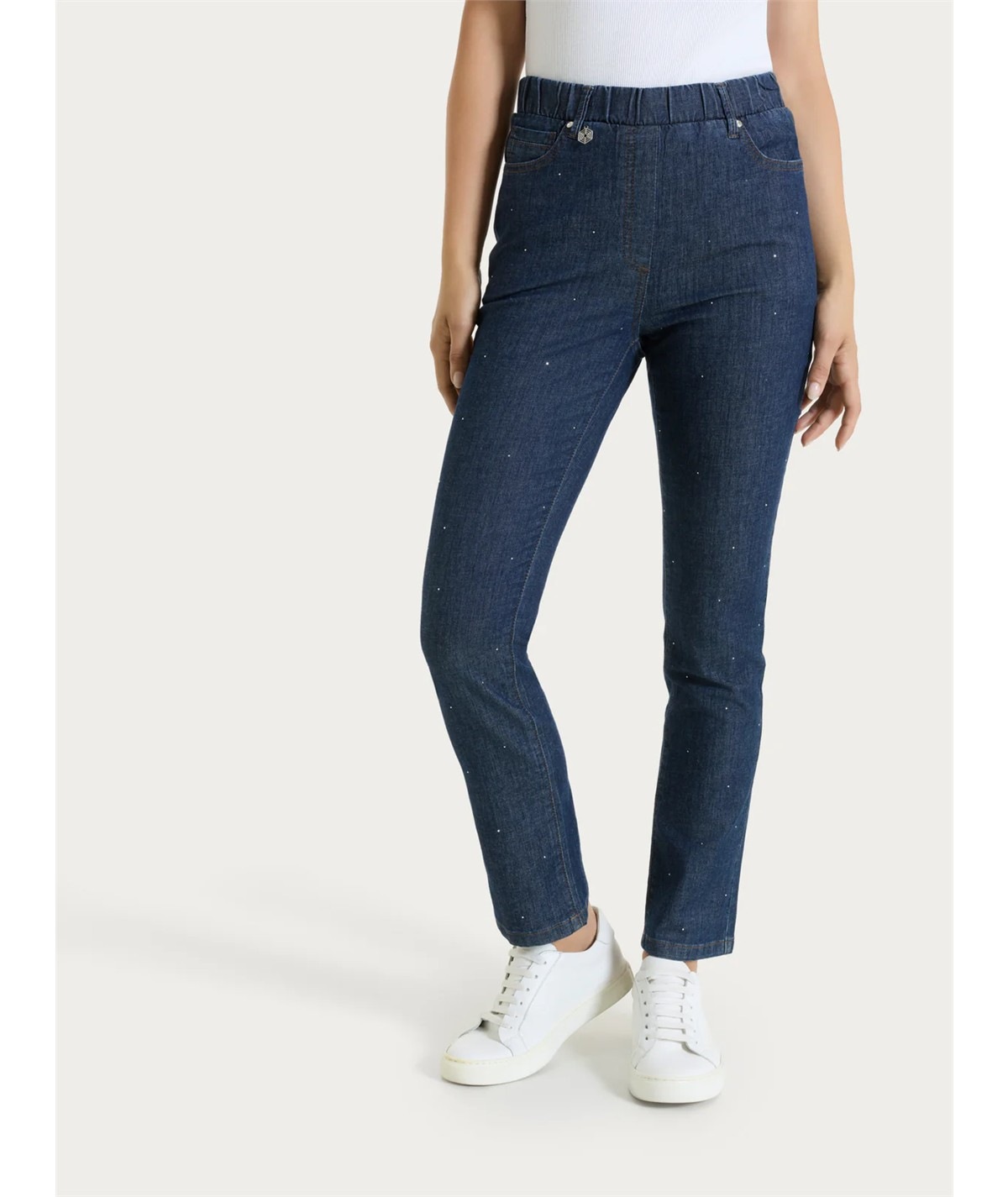 Ragno DP24PP - Jeans donna Gamba dritta con Strass– Denim Leggero Elasticizzato. Colore: Indigo 716