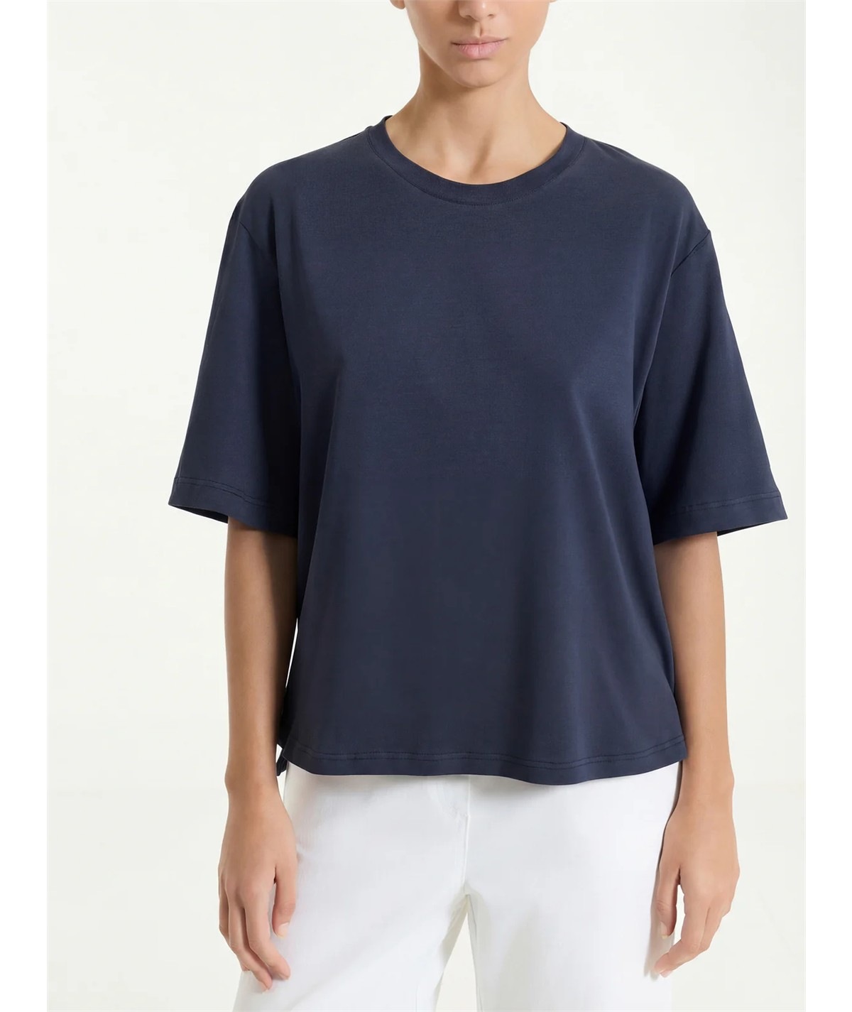 Ragno DN17TO - Maglietta donna boxy in fresco cotone Ultralight. Colore: Bleu 078