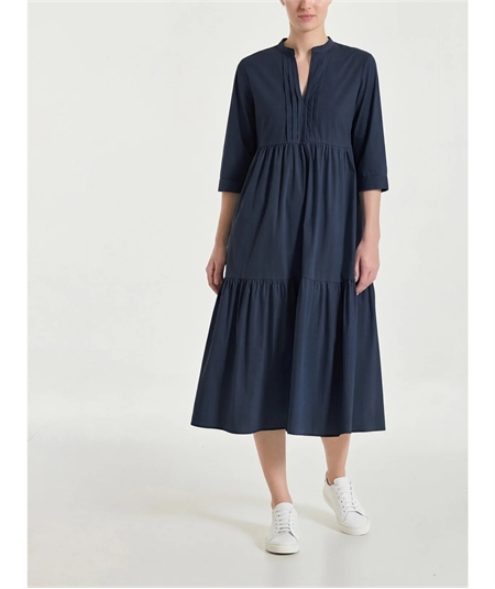 Ragno DS52DW - Abito donna con balze e pieghe frontali in Poplin di Cotone. Colore: Bleu 078